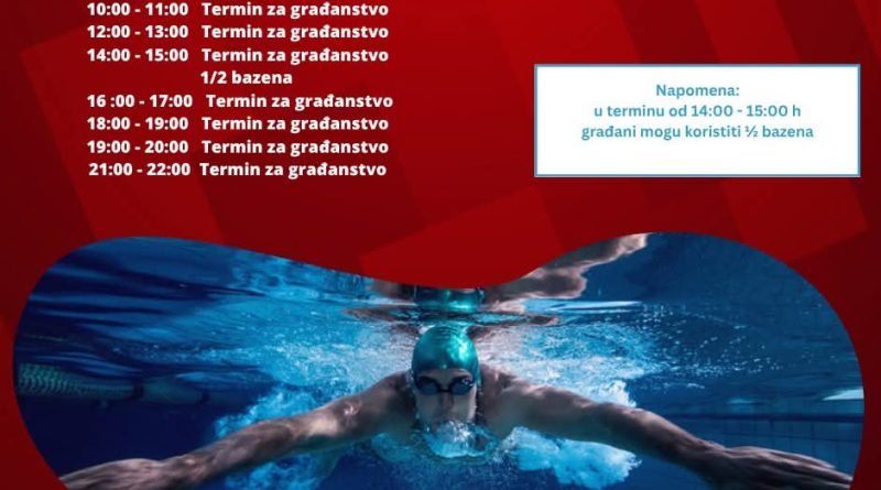Raspored termina bazen Nikšić 20 april građanstvo plivanje