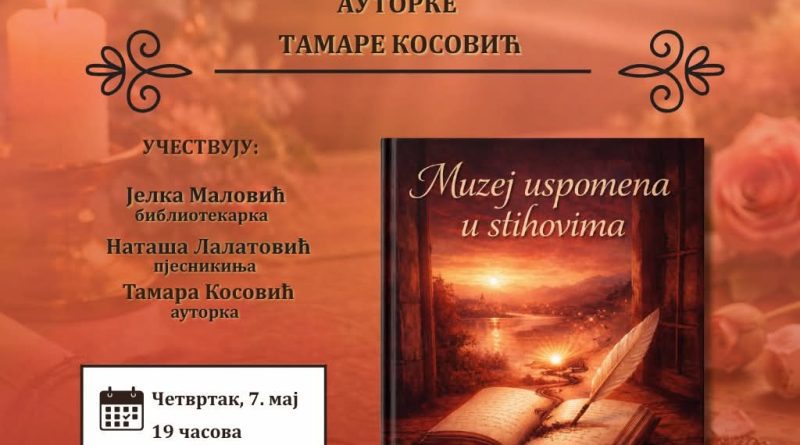 Tamara Kosović, promocija knjige, zbirka pjesama, Muzej uspomena u stihovima, književno veče, Gradska kuća, kultura događaji, poezija