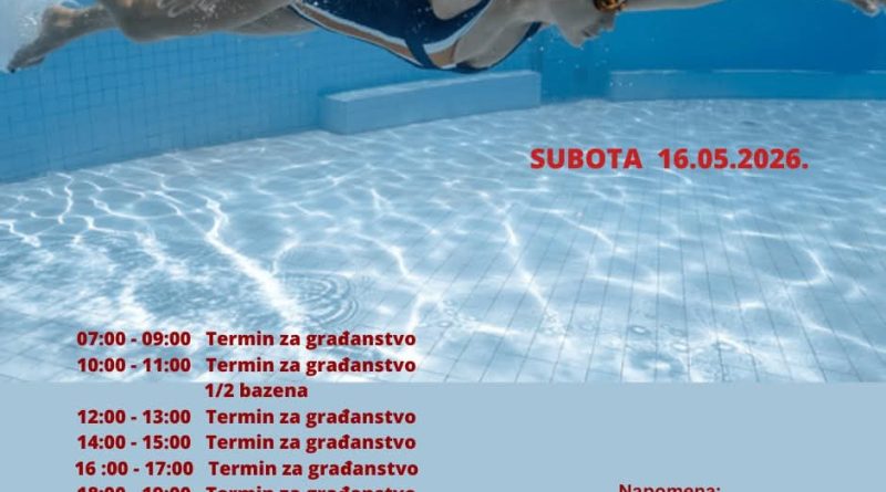 Raspored termina za građanstvo na bazenu u Nikšiću za 16. maj 2026. godine