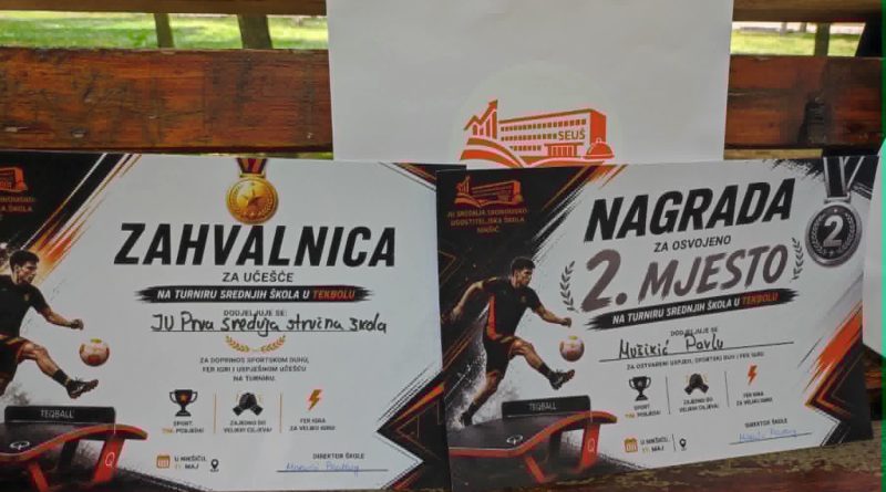Prva srednja stručna škola Nikšić, tekbol, Pavle Musikić, Miloš Mrvošević, sport Nikšić, školsko takmičenje, teqball, učenici Nikšić