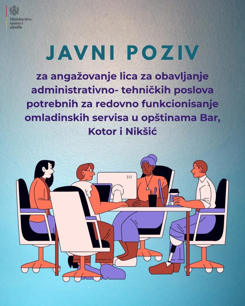 Ministarstvo sporta i mladih, omladinski servis, Nikšić, Bar, Kotor, javni poziv, zapošljavanje