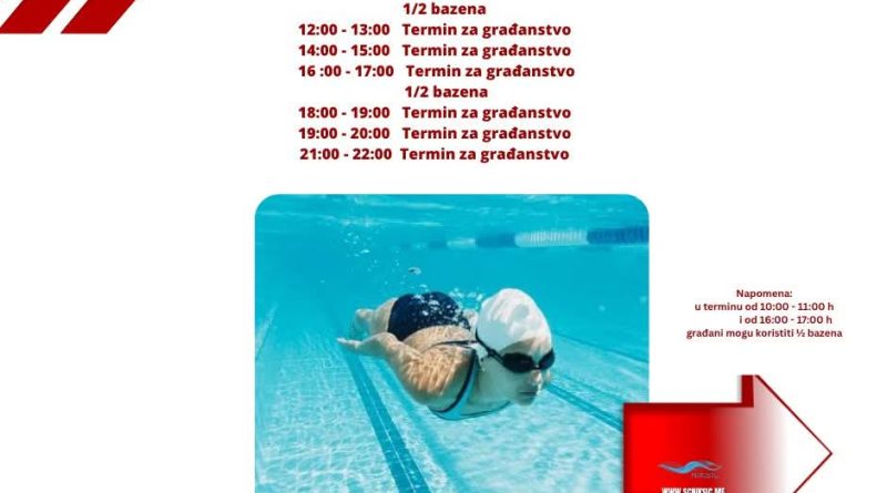 Objavljen raspored termina za građanstvo na bazenu SC Nikšić