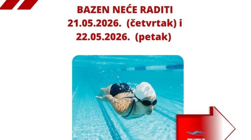 Obavještenje o neradnim danima bazena u Nikšiću tokom Dana nezavisnosti Crne Gore
