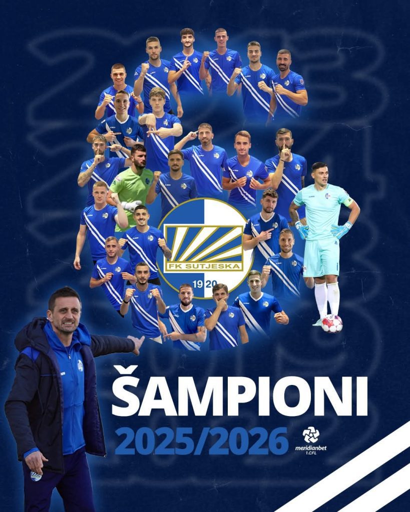 Sutjeska, šampion, 1.CFL, Meridianbet liga, Mladost Danilovgrad, Andrija Ražnatović, fudbal Crna Gora, titula, Bistrica