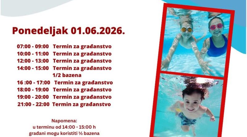 Raspored termina za građanstvo na bazenu u Nikšiću za 1. jun