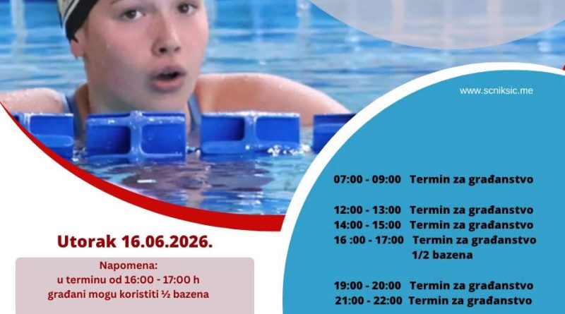 Poznati termini za građanstvo na nikšićkom bazenu za 16. jun 2026. godine