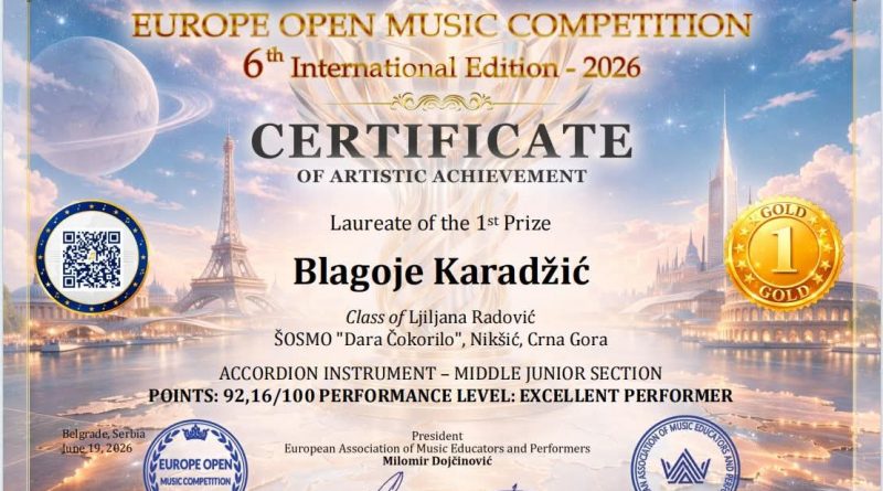 Nove međunarodne nagrade za harmonikaše Muzičke škole