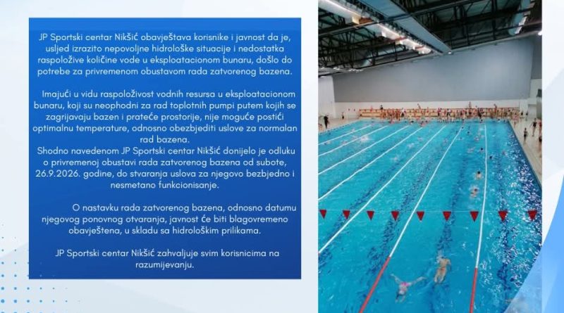 Bazen u Nikšiću privremeno zatvoren od subote