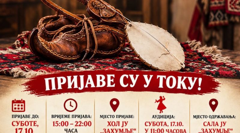 JU “Zahumlje” organizuje audiciju za dječji i omladinski ansambl