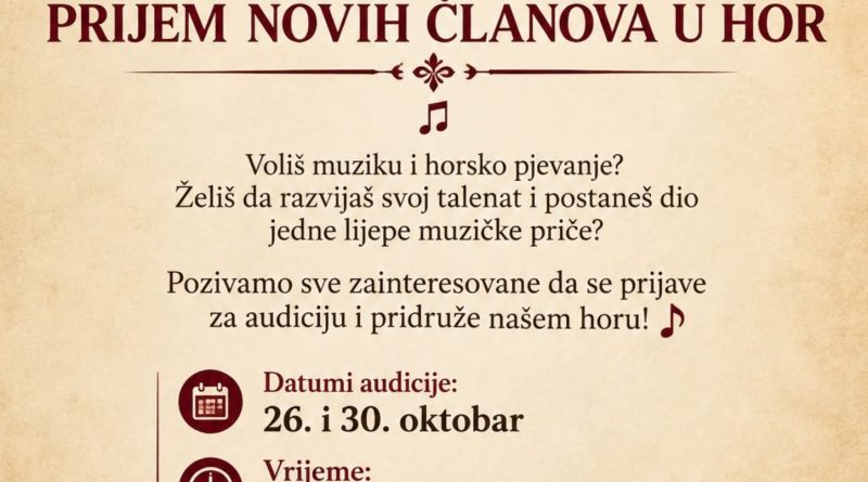 JU “Zahumlje” otvara vrata za nove pjevače