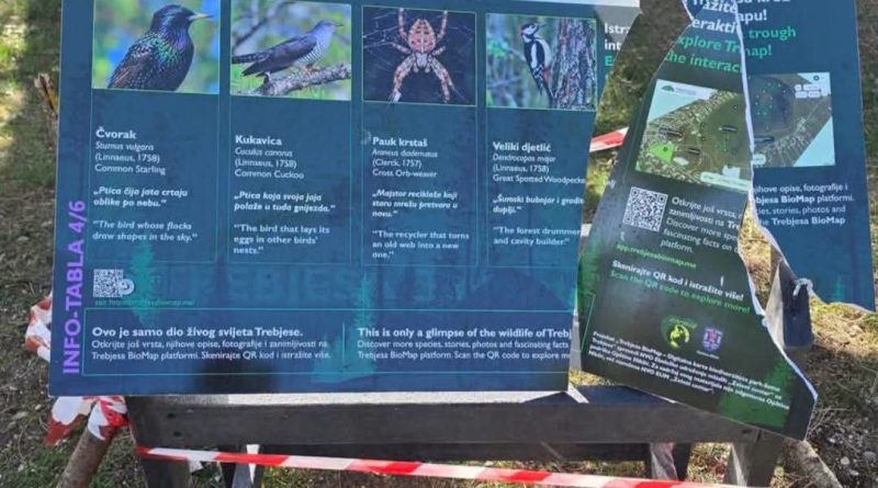 Oštećena info-tabla na Trebjesi par dana nakon postavljanja